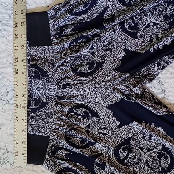INC International Concepts Petite Paisley Wide Leg Pull On Pants Size P/S Navy - Picture 3 of 11